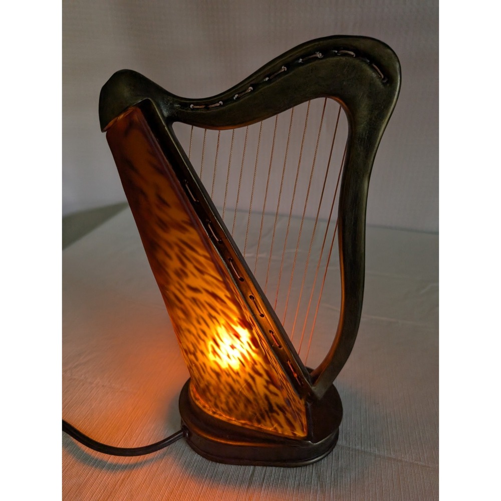 Accent Table Lamp Harp Shaped with Spotted Glass Shade On/Off Switch on Cord
